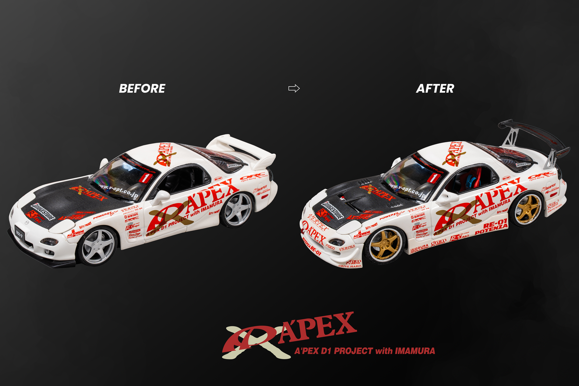 A'PEXi - RX-7 FD3S APEX D1GP Project - AUTO PRO SHOP 1/24 Scale Die Cast Metal - 0