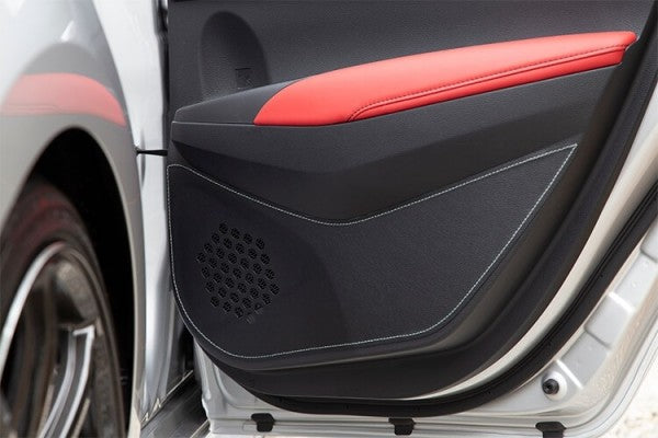 TOM'S Racing- Door Kick Panel Protector for 2019+ Toyota Corolla Hatchback (White Stitching)-2