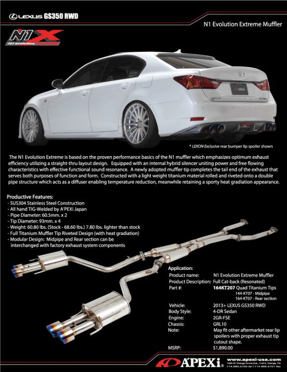 A'PEXi - N1 Evo Extreme (Catback) - 2013+ Lexus GS350 [RWD/AWD]